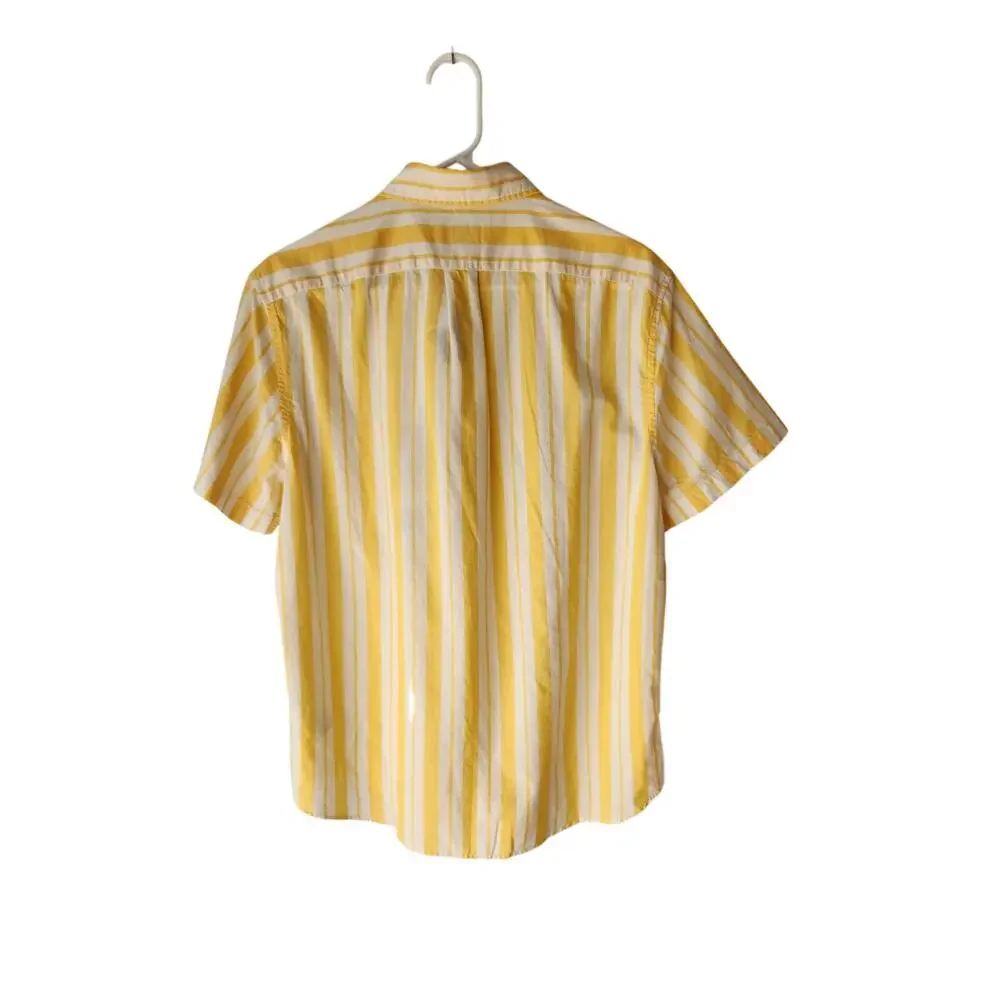 NWT J. Crew Men's Short-Sleeve Slub Cotton-Hemp Blend Shirt Yellow Stripes M
